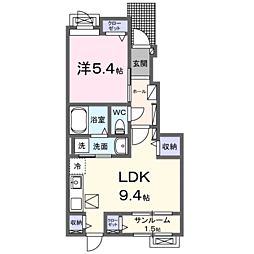 メゾン　ド　ルミエール 1階1LDKの間取り