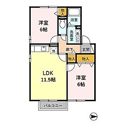 フォンテーヌ 2階2LDKの間取り