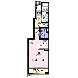 スイセンII 1階ワンルームの間取り