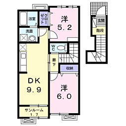 ベル　ソレイユ　III 2階2DKの間取り