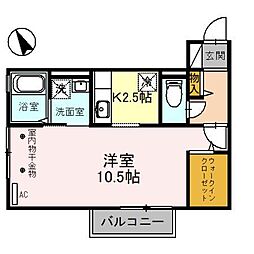 リビングタウン小松弐番館　C棟 2階1Kの間取り