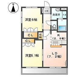 グランディール猪爪2 2LDKの間取図画像
