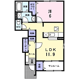 デンファレ2号棟 1LDKの間取図画像