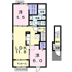 サンノーブル2 2LDKの間取図画像