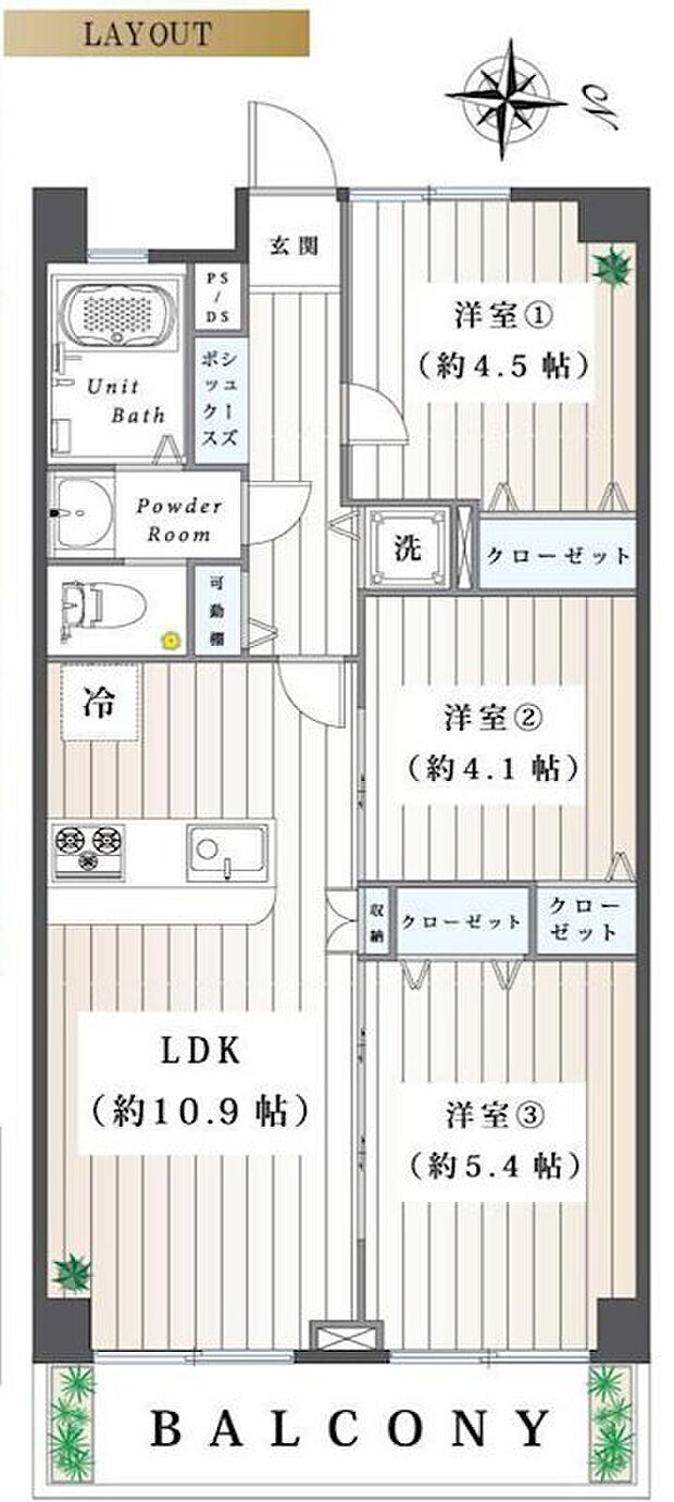 東久蓮根ハイツ(3LDK) 5階/510の間取り