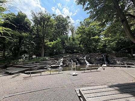 涼しい滝の広場