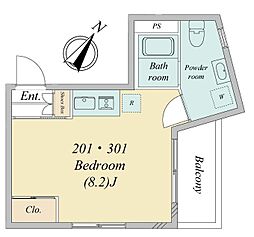 GrandeIogi ワンルームの間取図画像