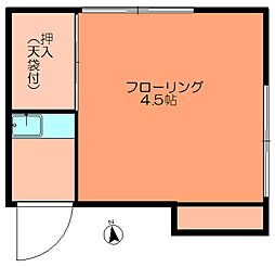 坂本荘 2階ワンルームの間取り