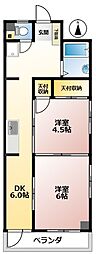 アポロマンション 2階2DKの間取り