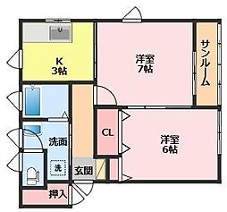 サンシャインパークＡ 1階2Kの間取り