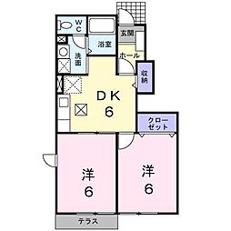 シャンホール　Ｂ 1階2DKの間取り