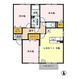 ヴィラ　ラモールＡ 2階3LDKの間取り