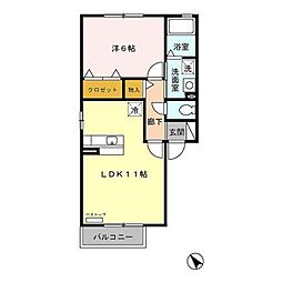 セジュールウィルモア和 2階1LDKの間取り