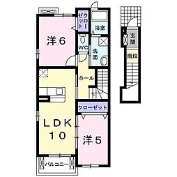 グラース 2階2LDKの間取り