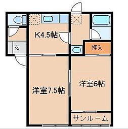 グリーンリーブズＫ　Ａ 1階2Kの間取り
