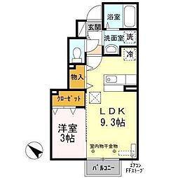 サニーパーク 1階1LDKの間取り