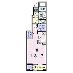 フォルネ 1階ワンルームの間取り