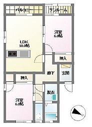 ウエストヒルズＡ 1階2LDKの間取り