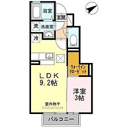 フルール類家 1階1LDKの間取り