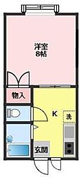 キャステール・コザキＢ 1階1Kの間取り