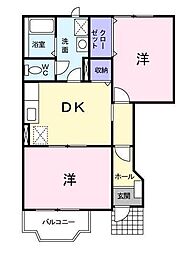フローリッシュ小中野Ｂ 1階2DKの間取り