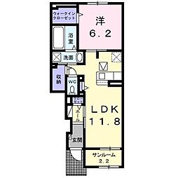 アヴァンティII 1階1LDKの間取り