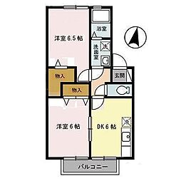 セジュールルイケB 2DKの間取図画像