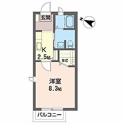 メゾンドソレイユA 1Kの間取図画像