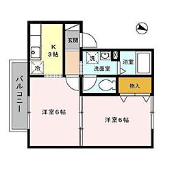 ハイカムール鷹清水A 2Kの間取図画像