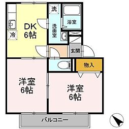 セジュールルイケA 2DKの間取図画像