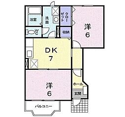 ラ・プリマヴェーラB 2DKの間取図画像