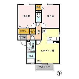 エリュシオン北白山台B 2LDKの間取図画像