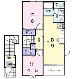 アヴニールB 2DKの間取図画像