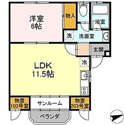 グリーンクサカベ 1LDKの間取図画像