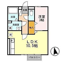 セジュールSE秀B 1LDKの間取図画像