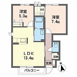 グリーンヒルズB 2LDKの間取図画像