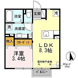 ヴィラ・モンテローザA 1LDKの間取図画像