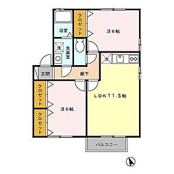 セジュール・トロワB 2LDKの間取図画像
