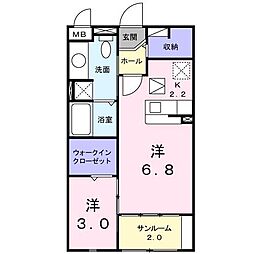 エスポワールA棟 ワンルームの間取図画像