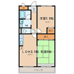 ドミール瀬田 2DKの間取図画像