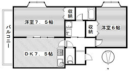 アイランドパレスC 1階2DKの間取り