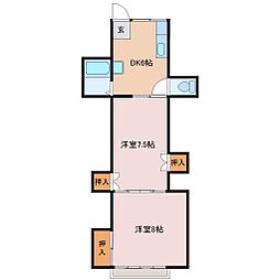 ハイツオーデン 2階2DKの間取り