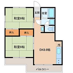 横山ハイツ 2DKの間取図画像