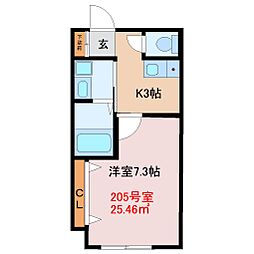 弁天新築アパート 1Kの間取図画像