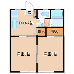 グリーンハイツ長生 2DKの間取図画像