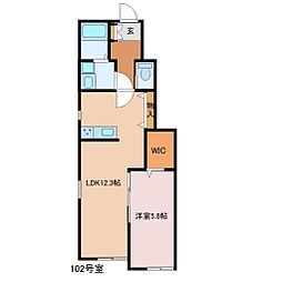 カーム宮久保B 1LDKの間取図画像