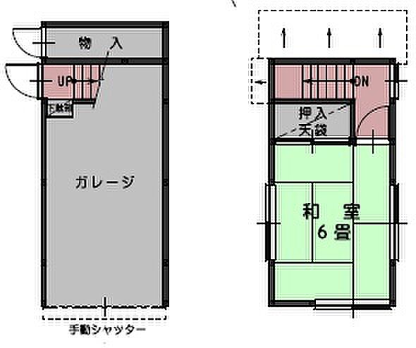 離れの2階和室付きガレ－ジ