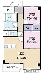 四ツ橋セントラルハイツ 1SLDKの間取図画像