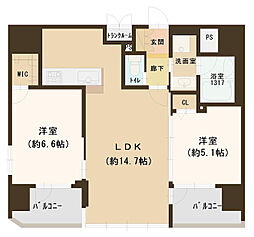 エステムプラザ梅田 2LDKの間取図画像