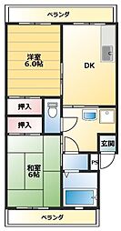 サンハイツ多井田B棟 2DKの間取図画像